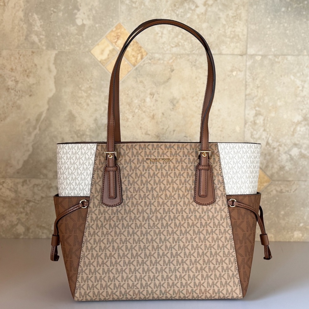 Michael Kors Voyager Drawstring Travel Tote Shoulder Bag MK Camel Multi